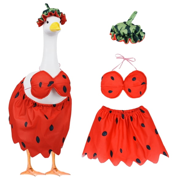 Watermelon Themed Porch Goose Outfit With Bikini Top Skirt And Hat For 19 To 23 Inch Goose Statue Summer Yard Decor