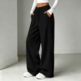 thumbnail image 3 of Wide Leg Sweatpants Women Fall Winter Mid Weight Solid Color Elastic High Waist Straight Leg Casual Pants with Pockets, 3 of 8