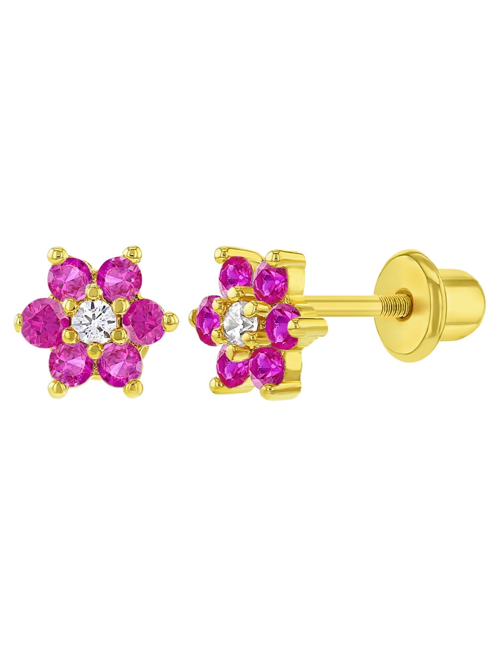 18k Gold Plated Flower Baby Earrings Screw Back Kids 5mm