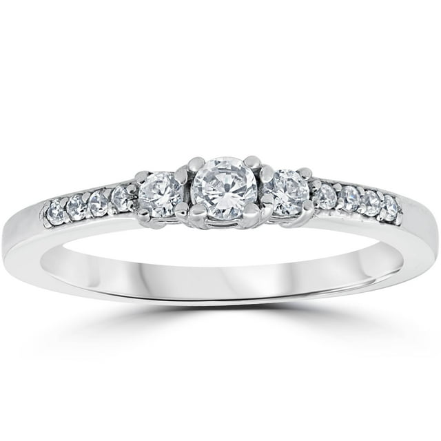 Bague de Fiançailles à Trois Pierres en Diamant Rond 1/3 Ct en Or Blanc 14 K