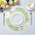 thumbnail image 5 of Cute Daisy Green Stripes Round Placemats Washable Placemats Non-Slip Heat-Resistant Table Place Mats for Dining Kitchen Holiday Party Table Decoration 15.4"-4PCS Table Mat, 5 of 7