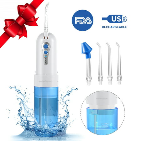 Water Flosser Professional Cordless Dental Oral Irrigator - Portable and Rechargeable IPX7 Waterproof 4 Modes Water Flossing with Cleanable Water Tank for Home and Travel, Braces & Bridges Care,