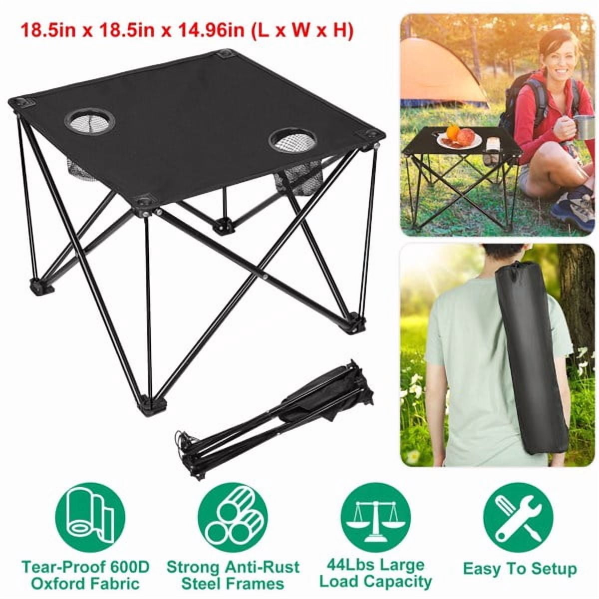 18.5" Square Lightweight Portable Folding Table Waterproof Polyester Top With Cup Holders For Camping Picnics Backpacking