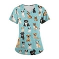 thumbnail image 6 of WTOBBY Plus Size Women's Short Sleeve Printed Scrubs Set, V-Neck with Pockets, Fun Animal Floral Design, 2-Piece Nursing Uniform, Medical Workwear for Healthcare Professionals,Cyan S, 6 of 6