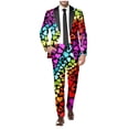 thumbnail image 6 of Men's Rainbow Long Sleeve Two Piece Suit with Jacket Trousers Tie Printed Button Pockets for Holiday Party Events, 6 of 6