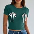 thumbnail image 2 of Uaswgudfs Women's Double Bow Accent Crop Top: Form-Fitting Short Sleeve T-Shirt with Stretchy Fabric & Summer Casual Charm Green XXL, 2 of 7