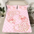 thumbnail image 2 of jejeloiu Wild Leopard Cheetah Queen Sheet Sets,Cute Bowtie Bow Flat Sheet,Pink Classic Plaid Queen Fitted Sheet For Princess,Super Cozy Room Decor,4pcs, 2 of 7