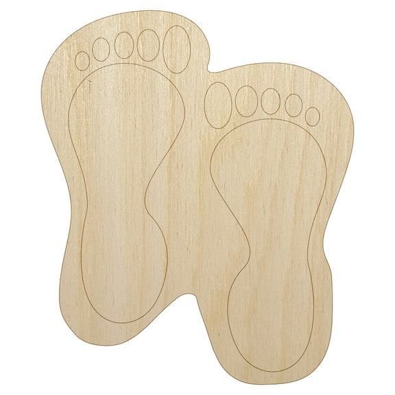 Foot Prints Solid Wood Shape Unfinished Piece Cutout Craft DIY Projects - 4.70 Inch Size - 1/8 Inch Thick