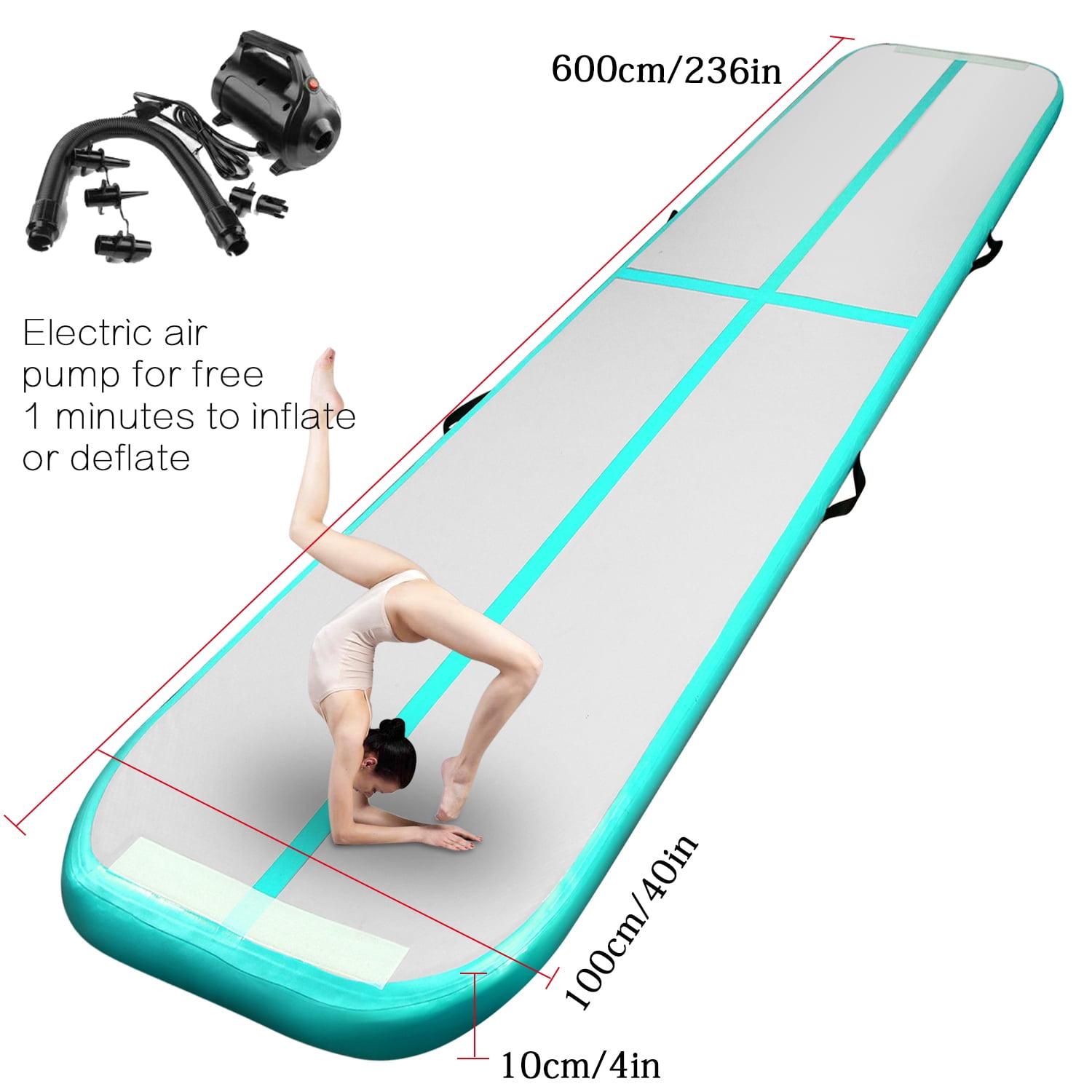 Flooring Mat with Electric Air Pump for for Kids/Gym/Training/Yoga/Pool/Tumbling/Park/Home Use Tumbling Mat FBSPORT Airtrack Mat 3M Length Inflatable Gymnastics Mat 