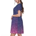 thumbnail image 2 of Haiem Violet Glitter Pattern Women's Short-Sleeve Scoop Neck Swing Dress, 2 of 6