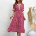thumbnail image 3 of Summer Dresses for Womens 2025 Plus Size Fashion Fallow Short Sleeve V-Neck Lace Button Dress, 3 of 7