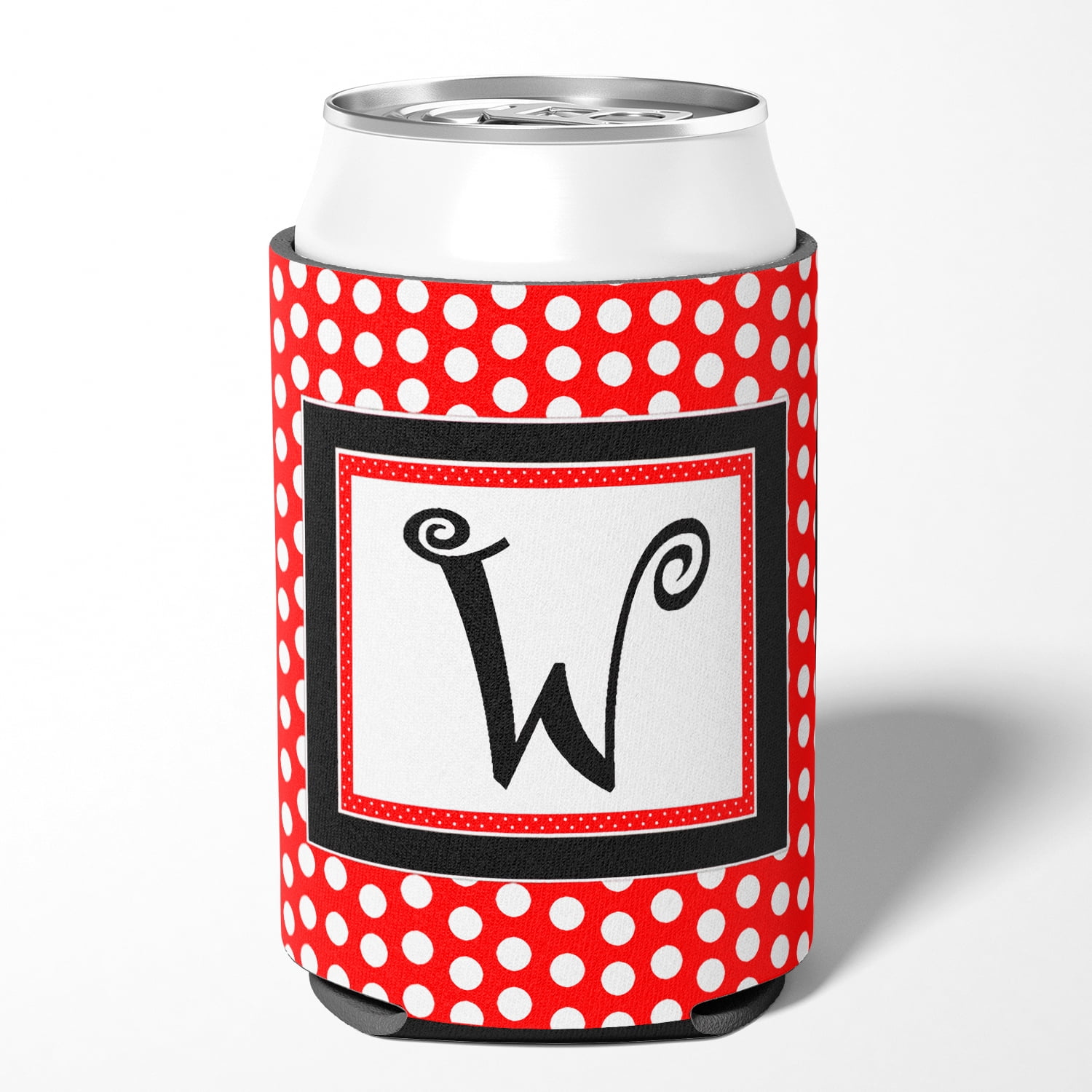 Carolines Treasures CJ1012-WCC Letter W Initial Monogram - Red Black Polka Dots Can or Bottle  Hugger