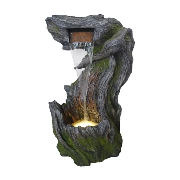 Alpine Corporation 3 Tier Log Fountain with Warm White LED Lights