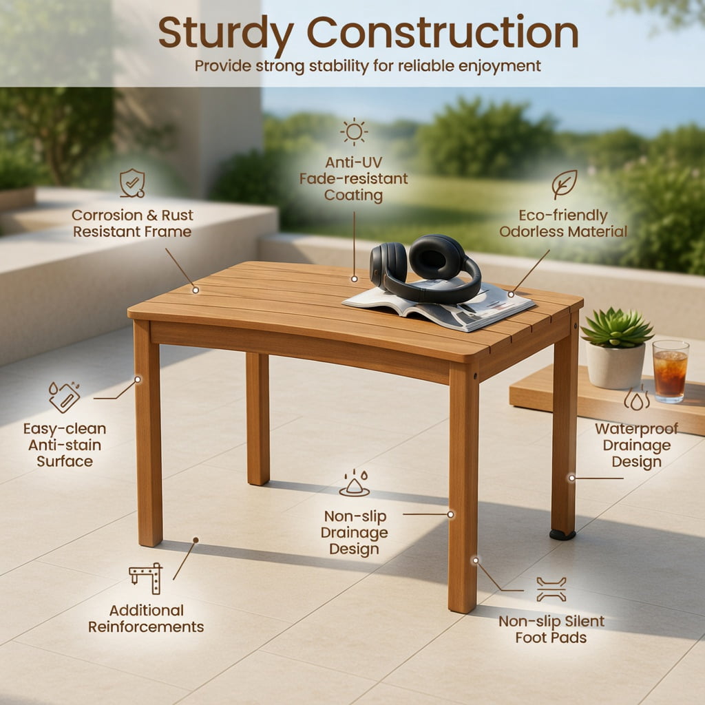 Hommoo Outdoor Acacia Wood Curved Bench Set of 3, Backless Patio Stools for Porch, Deck & Fire Pit Seating, Natural