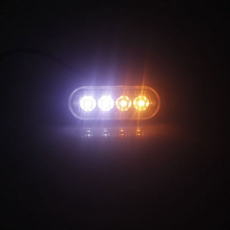 4 LED Strobe Warning Light Strobe Grill Flashing Breakdown Emergency Light Car Truck Beacon Lamp Traffic Light 12-24V 12W Yellow and White Alternating