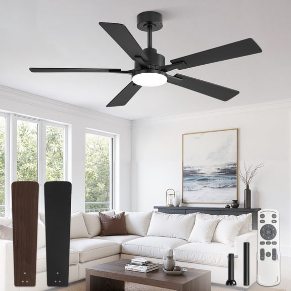 Lokivas 52in Industrial Ceiling Fan with LED Light, Remote & APP Control, Quiet DC Motor, 6 Speed