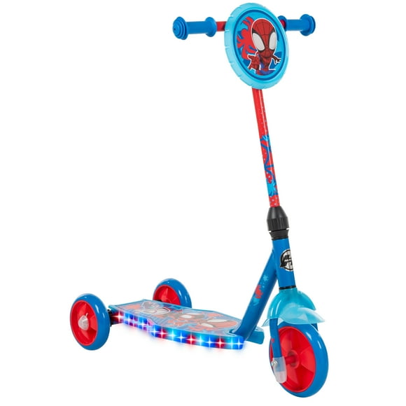 Huffy 3-Wheel Spidey and His Amazing Friends Preschool Scooter with LED Lights, Blue
