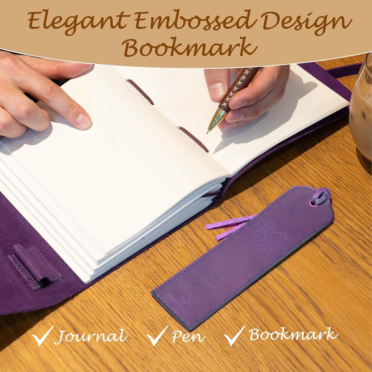 Heart Leather Journal Gift Set with Bookmark & Pen,  Writing Notebook for Women