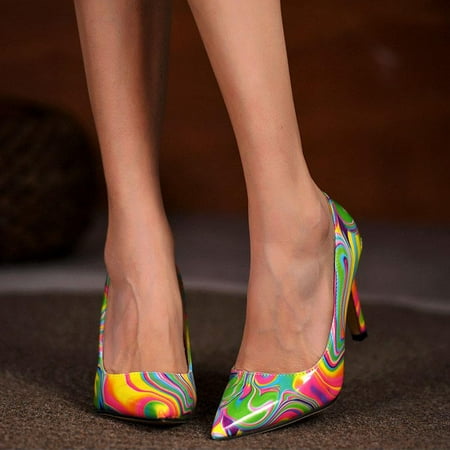 

Colored graffiti high-heeled shoes Super high heels elegant summer hot shoes leather heeled pumps for women and ladies autumn