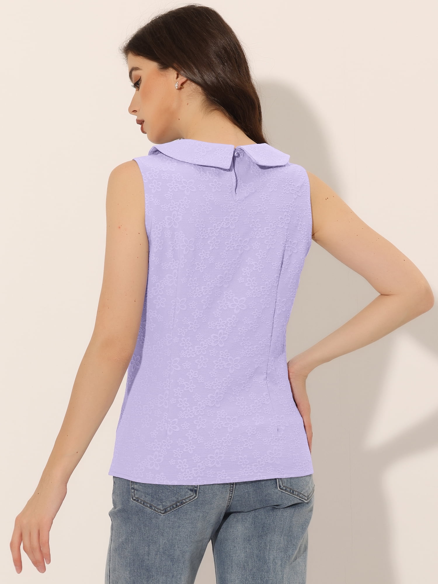 DARING DIVA Blouse Sleeveless Jacquard Floral Tank Top S Light Purple