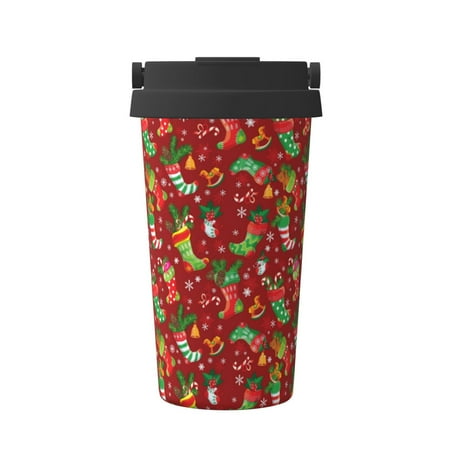 

Uemuo X-mas and New Year Print Carry Insulated Coffee Mug Travel Mug with Hidden Handle Insulated Coffee Flask Leak-proof Travel Mug Insulated Mug for Office
