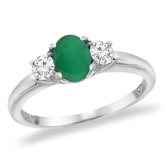 14K White Gold Diamond Natural Quality Emerald Engagement Ring Oval 7x5 mm, size 6.5