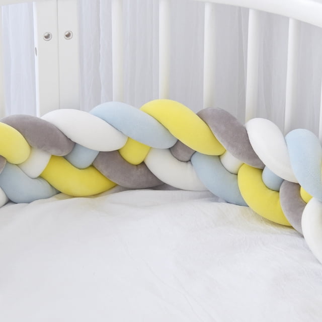 Almohada de cama trenzada de cuatro hebras con bolas de nudo largo tejidas, tira anticolisión para niños