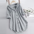 thumbnail image 2 of Yuanlong Womens T-Shirts Striped Long Sleeve Curved Hem Button Front Tshirts Loose Lady Tunic Outwear Spring Casual Tops, 2 of 8