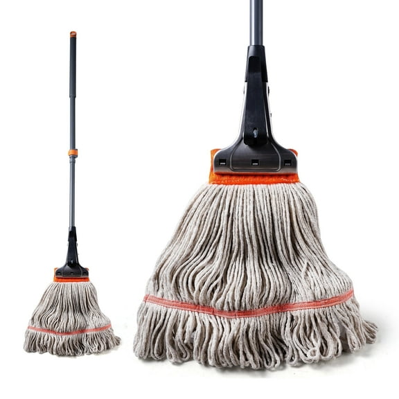 Yocada Heavy Duty Cotton Mop Looped-End String Mop with 52" Iron Pole for Commercial Industrial, Red