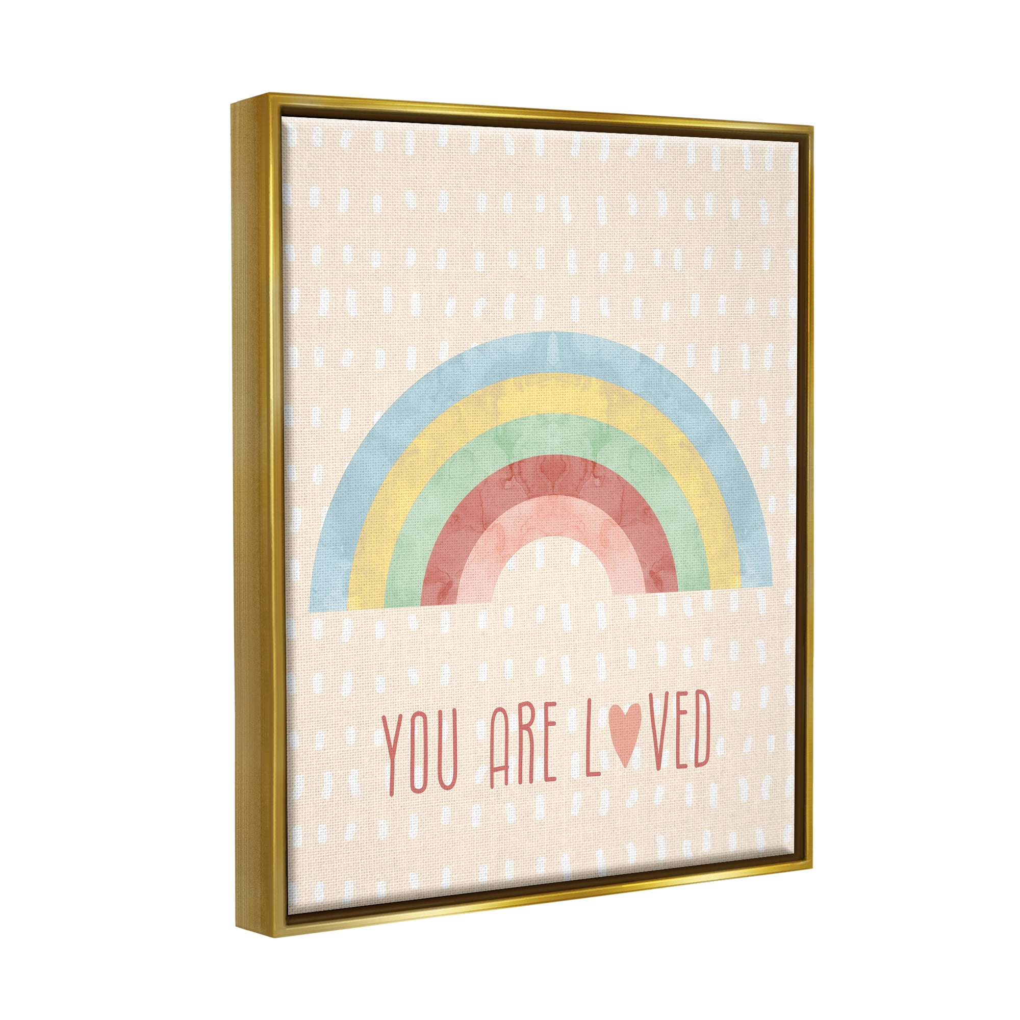 Stupell Industries Loved Rainbow on Yellow Landscape Painting Gold Floater Framed Canvas Art Print Wall Art, 17 x 21