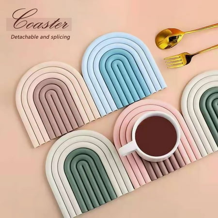 

Silicone Slip Heat Insulation Rainbow Coaster for Home Kitchen Decoration Gradient Powder