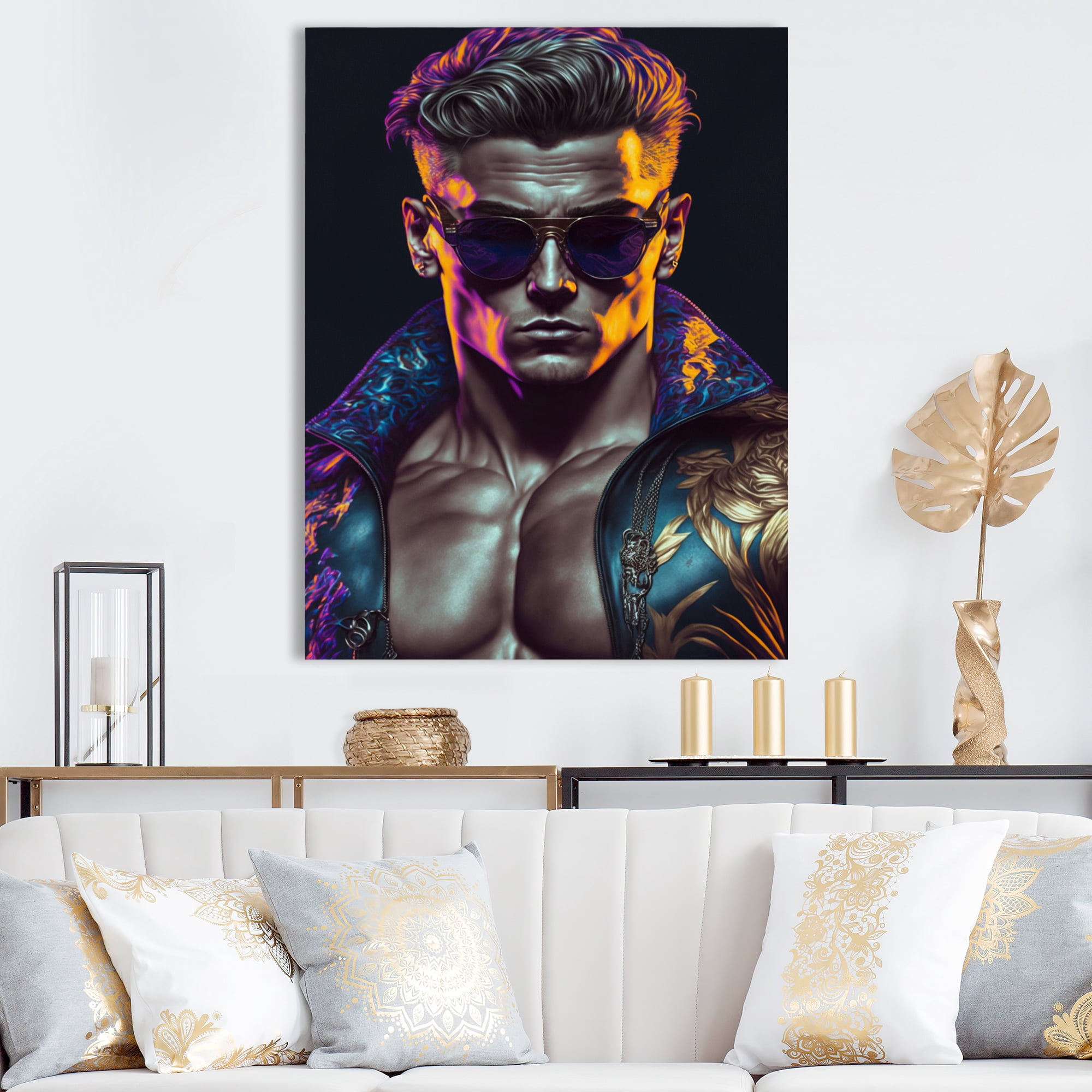 Designart Fashion Muscular Man With Sun Glasses IV Canvas Wall Art