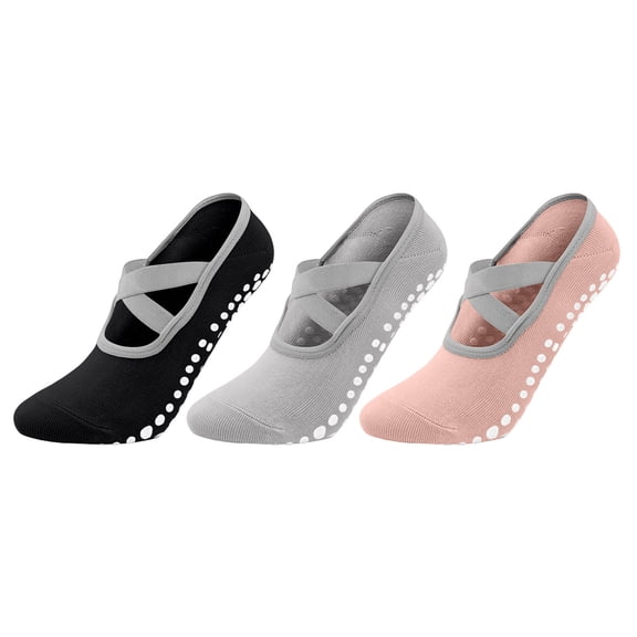 Amzcrzy 3 Pairs Pilates Socks Non Slip Cross Strap No Show Socks Womens Anti-Skid Silicone Floor Yoga Socks for Ballet Home Workout