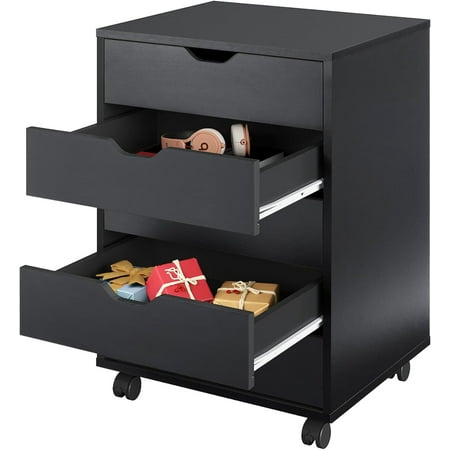 5-Drawer Chest, Wood Storage Dresser File Cabinet with Wheels, Black