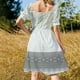 thumbnail image 3 of Vestido de manga corta gris blanco crema adornado con llave griega vestidos para ocasis formales para mujer vestido largo de estilo coreano, 3 of 6