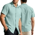 thumbnail image 2 of Mlzmgr Mens Linen Button down Shirts Short Sleeve Casual Loose Comfy Summer Tshirts, 2 of 8