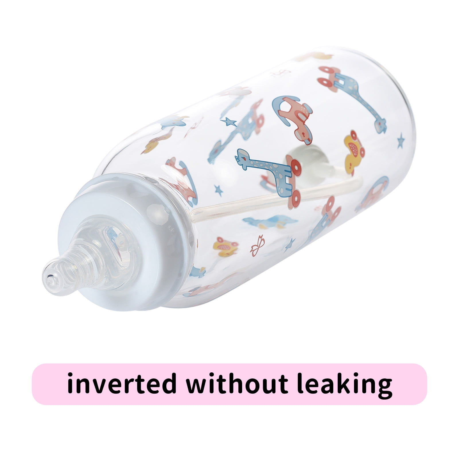 CutiePlusU Adult Glass Feeding Bottle Cute Printed Large Size Baby Bottles 13.5Oz/400ML Rocking Fun
