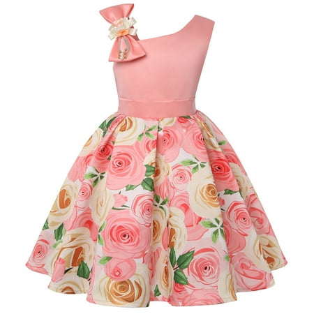 

DNDKILG Infant Baby Toddler Child Children Kids Summer Floral Dress for Girl V Neck Sundress Ruffle Sleeveless Dresses Hot Pink 2Y-9Y