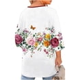 thumbnail image 6 of Retro Floral Graphic T-Shirt for Women Split V-Neck Keyhole 3/4 Sleeve Relaxed Fit Flare Top Bohemian Style Casual Outdoor Spring Fashion Clothes, 6 of 7