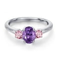thumbnail image 3 of Gem Stone King 925 Sterling Silver Purple Amethyst and Pink Lab Grown Diamond Engagement Ring for Women | 1.11 Cttw | Oval 7X5MM | Gemstone February Birthstone | Size 9, 3 of 6