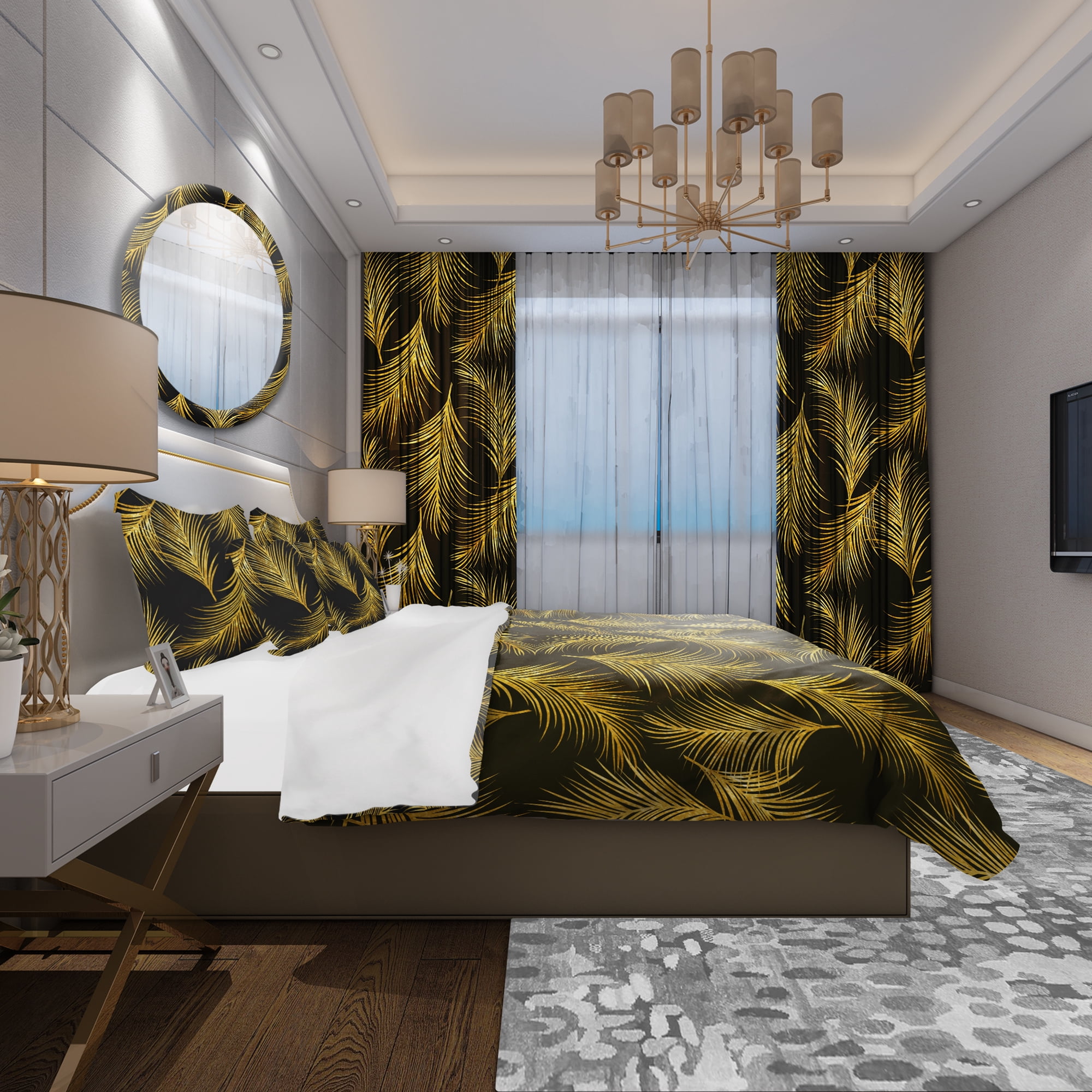 Designart 'Golden Tropical Leaves Pattern' Modern & Contemporary Duvet Cover Set