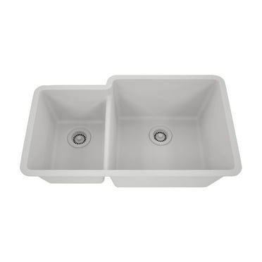 32" x 19" Quartz Kitchen Sink, 40/60 Double Bowl Sink, Drop-in Sink, Undermount Sink, Granite Kitchen Sink, Galaxy White Kitchen Sink by Lexicon Platinum LP-4060-W-SO