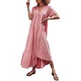 thumbnail image 4 of SAYOO , vestido suelto de manga corta para mujer, Color sólido, cuello en V, dobladillo Irregular, elegante vestido de fiesta de playa de verano, ropa de calle de vacaciones SAYOO  Casual, 4 of 9