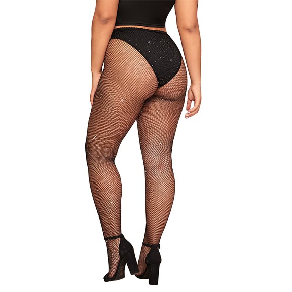 Certgust Stockings Under $5 Fishnet Stockings for Women Plus Size Rhinestone Net Stretch Long High Socks Stage Performance Black