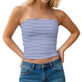 thumbnail image 3 of Avtoify Women's Solid Color Style Double-Layer Striped Tube Top, 3 of 10