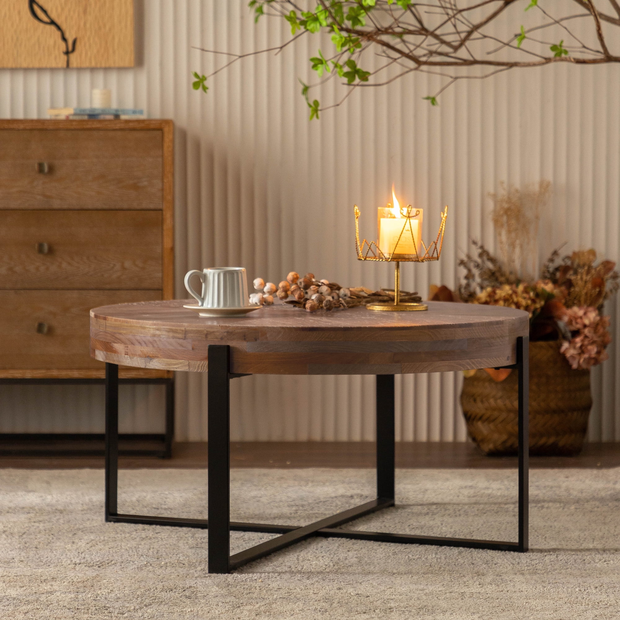 Heyizhuo 33.86" Modern Retro Splicing Round Coffee Table