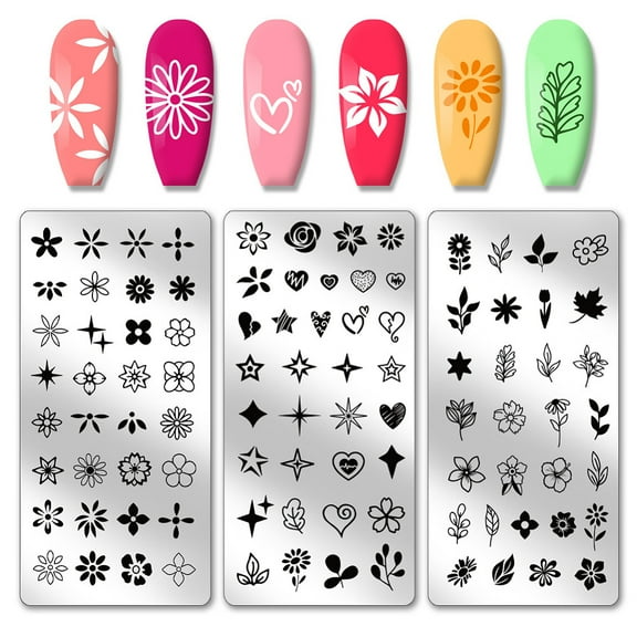 1set 3pcs Flower Nail Stamper Leaves Heart Nail Stamping Plate Star Nail Art Stencils Print Nail Stencils Stainless Steel Nail Image Plates for Nail Art Design Print Manicure Salon