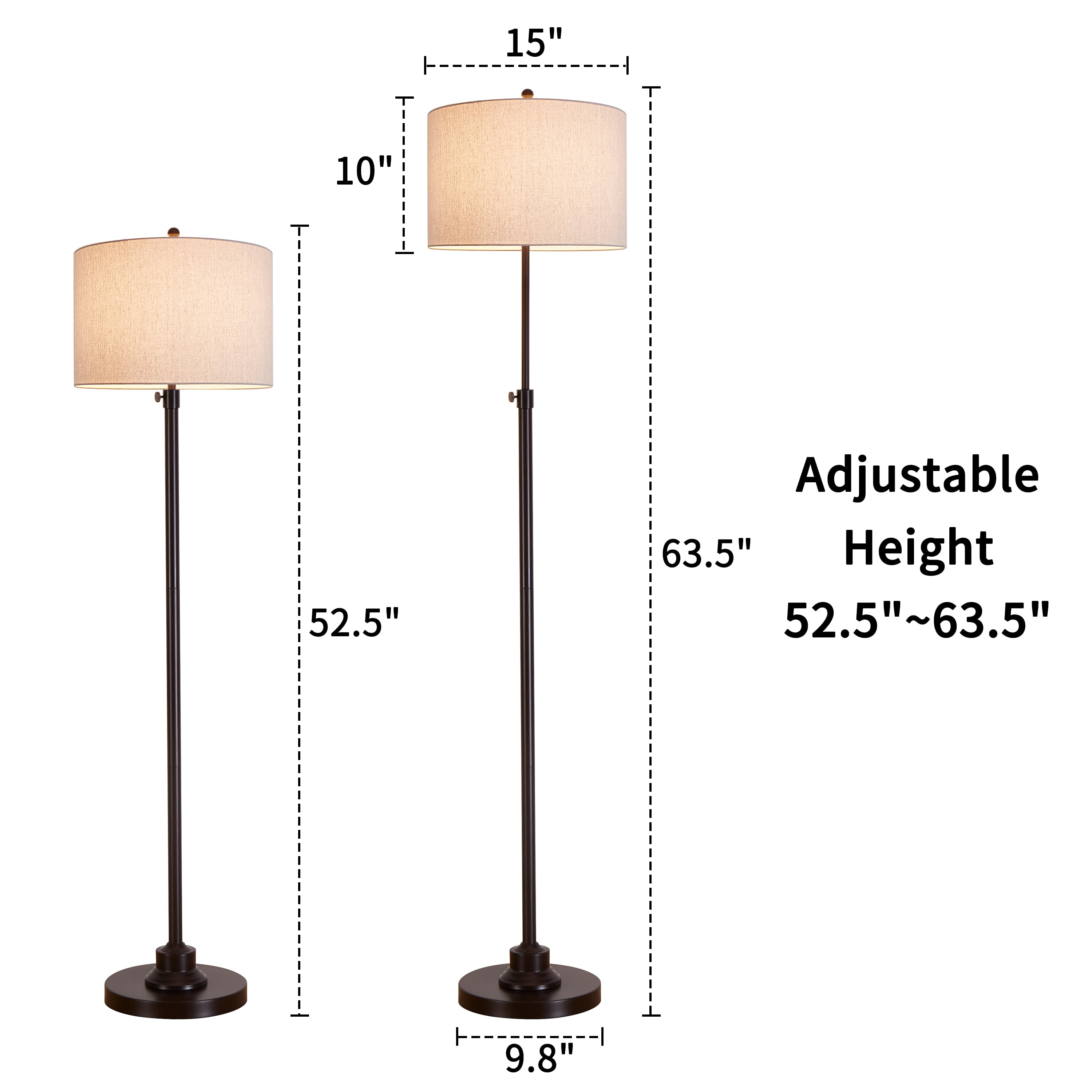 Kyrid 63.5”  Bronze Floor Lamp with Fabric Lampshade, Modern Standing Lamp for Living Room Bedroom