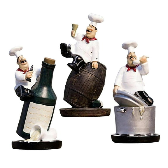 3x European Chef Figurine Statue kitchen counter Cafe Decor Craft