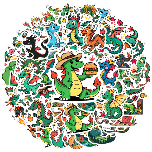 Colorful Dragon Stickers Fantasy Cartoon Dragon Stationery Stickers for Laptops Suitcases